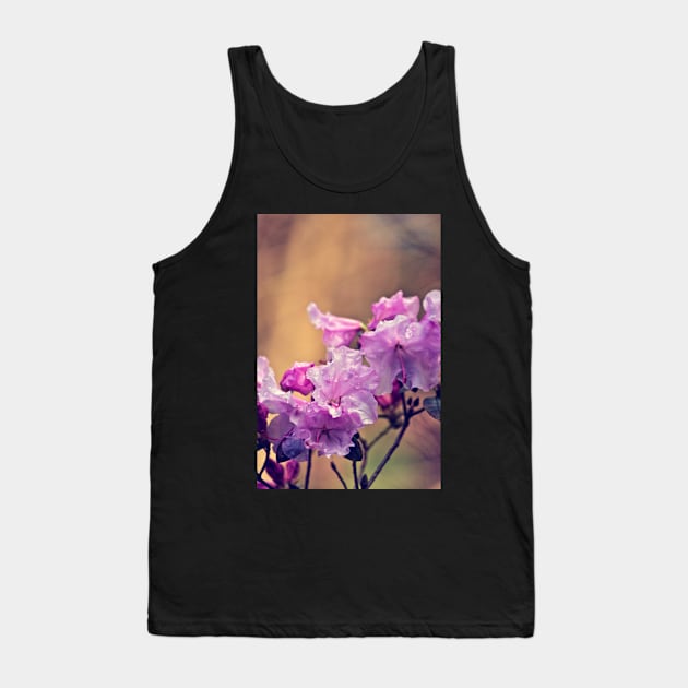 Raindrops on a Pink Rhododendron Tank Top by InspiraImage